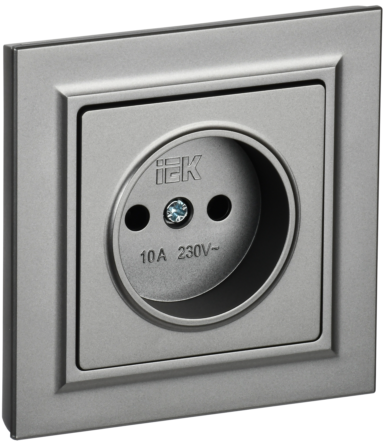 BRITE Розетка 1-местная без заземления без защитных шторок 10А в сб. РСР10-1-0-БрС сталь IEK BR-R10-10-K46-F