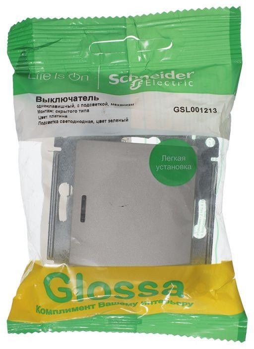 Выключатель 1-кл. СП Glossa 10А IP20 (сх. 1а) 10AX с подсветкой механизм платина SE GSL001213 - Фото 2