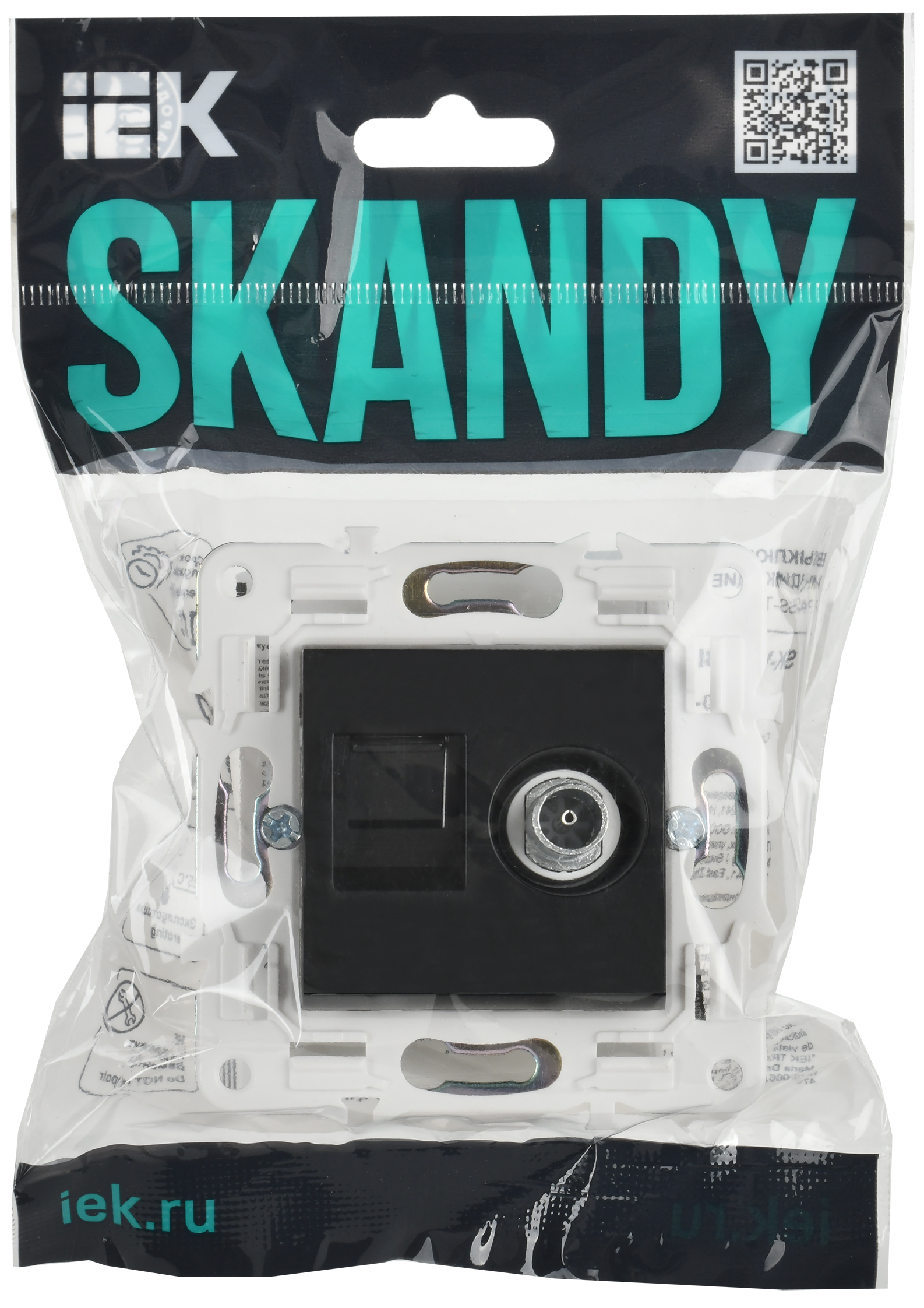 SKANDY Розетка двойная TV+RJ45 кат.5E SK-A14Bl черный IEK - Фото 2