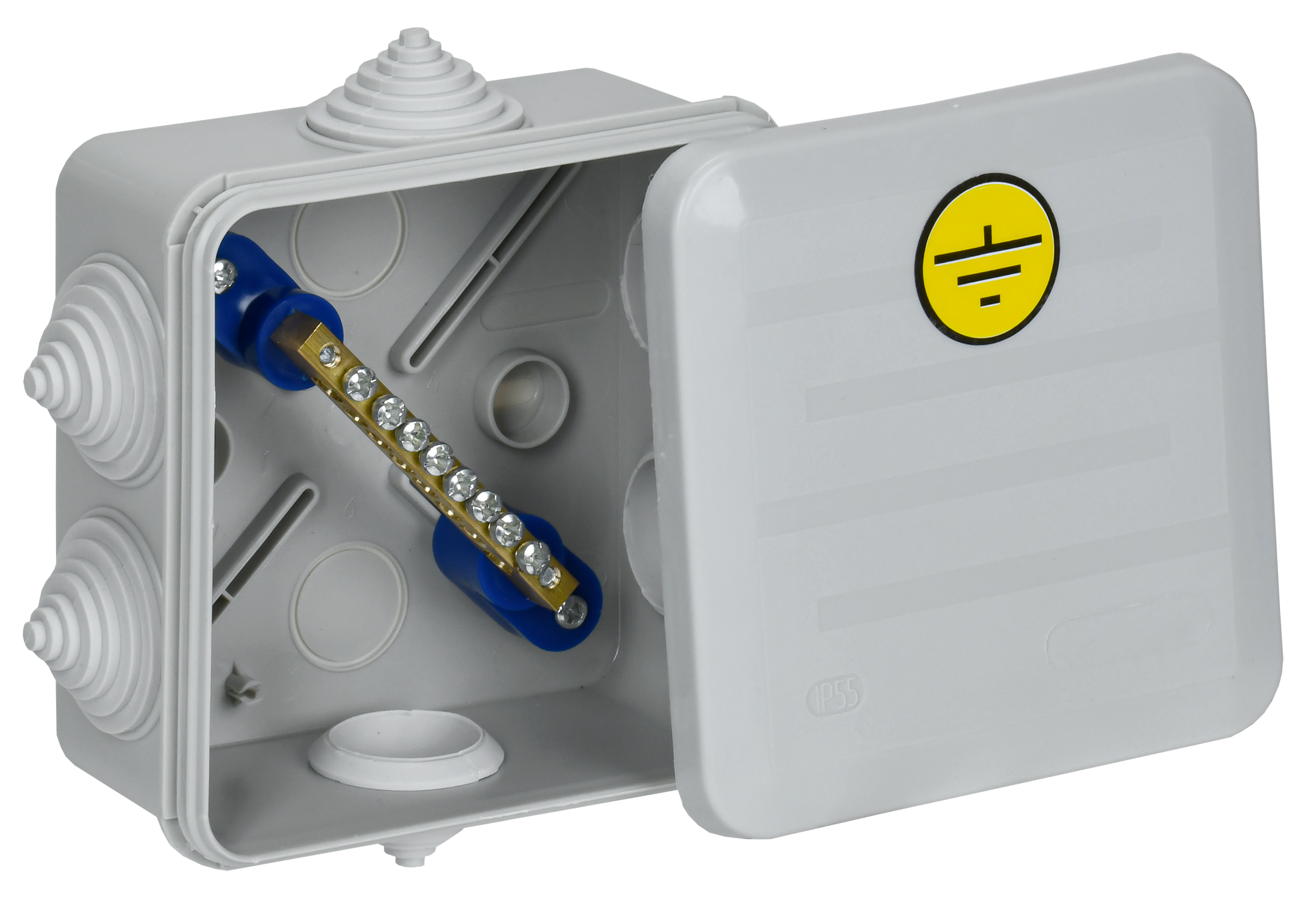 Коробка уравнивания потенциалов КУП 100х100х50мм IP55 КМ41361 безгалогенная (HF) 6 гермовводов (RAL 7035) IEK