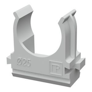 Крепёж-клипса для труб d25 мм безгалогенная (HF) атмосферостойкая серая (100шт/1000шт уп/кор) Промру PR13.0346