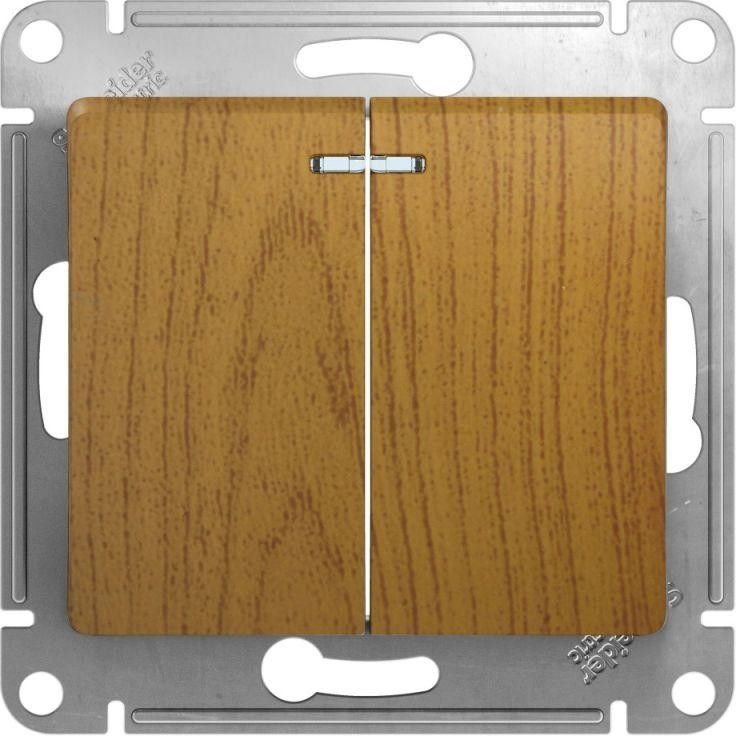 Выключатель 2-кл. СП Glossa 10А IP20 (сх. 5а) 10AX с подсветкой механизм дерево дуб SE GSL000553