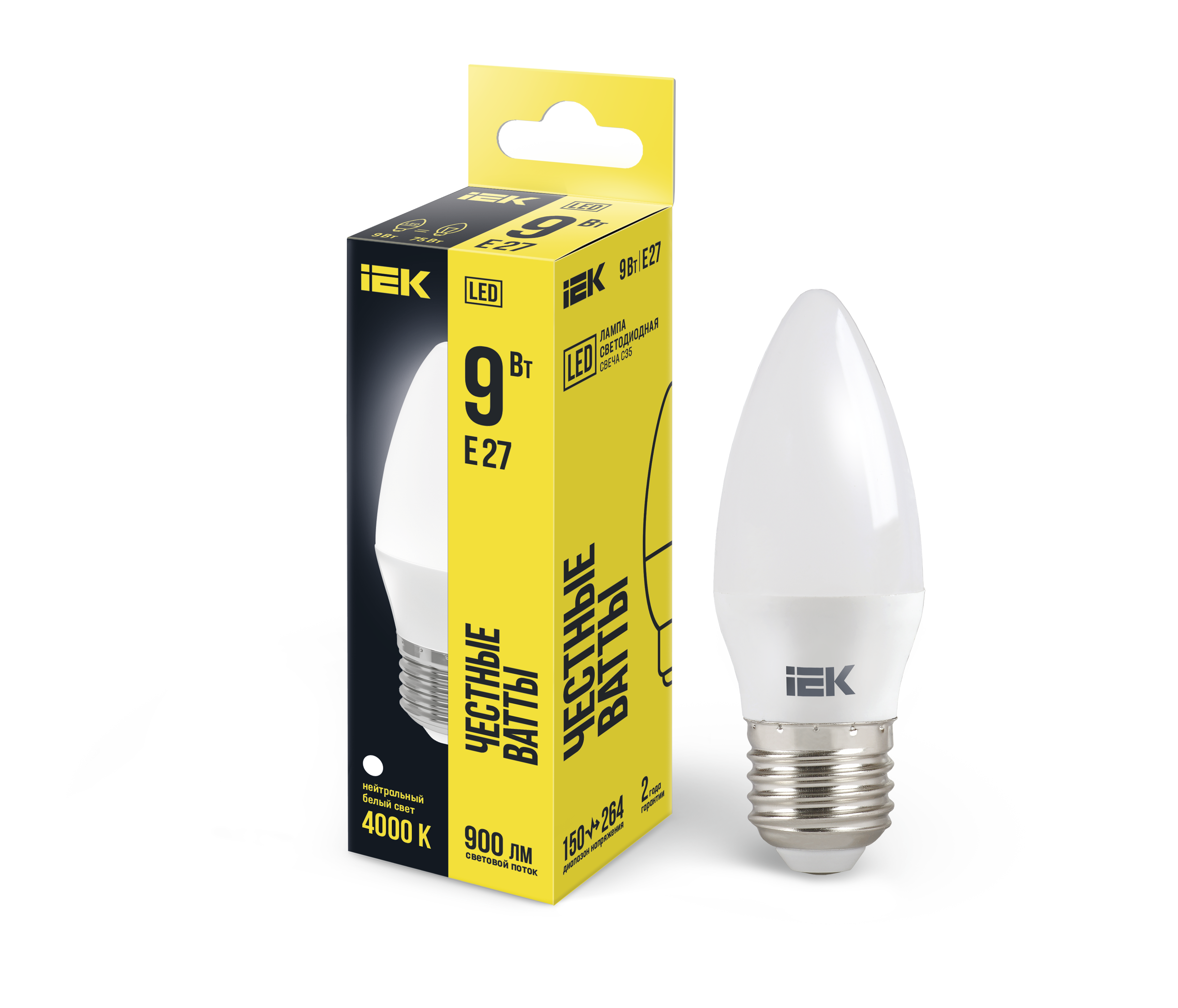 Лампа светодиодная C35 свеча 9Вт 230В 4000К E27 IEK LLE-C35-9-230-40-E27
