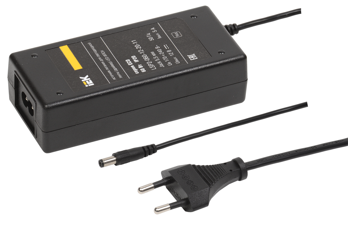 Драйвер LED ИПСН-ECO 60Вт 12В сетевая вилка-блок-Jack5,5 IP20 IEK LSP2-060-12-20-11