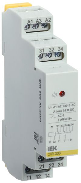 Реле промежуточное модульное OIR 3 контакта 8А 230В AC IEK OIR-308-AC230V