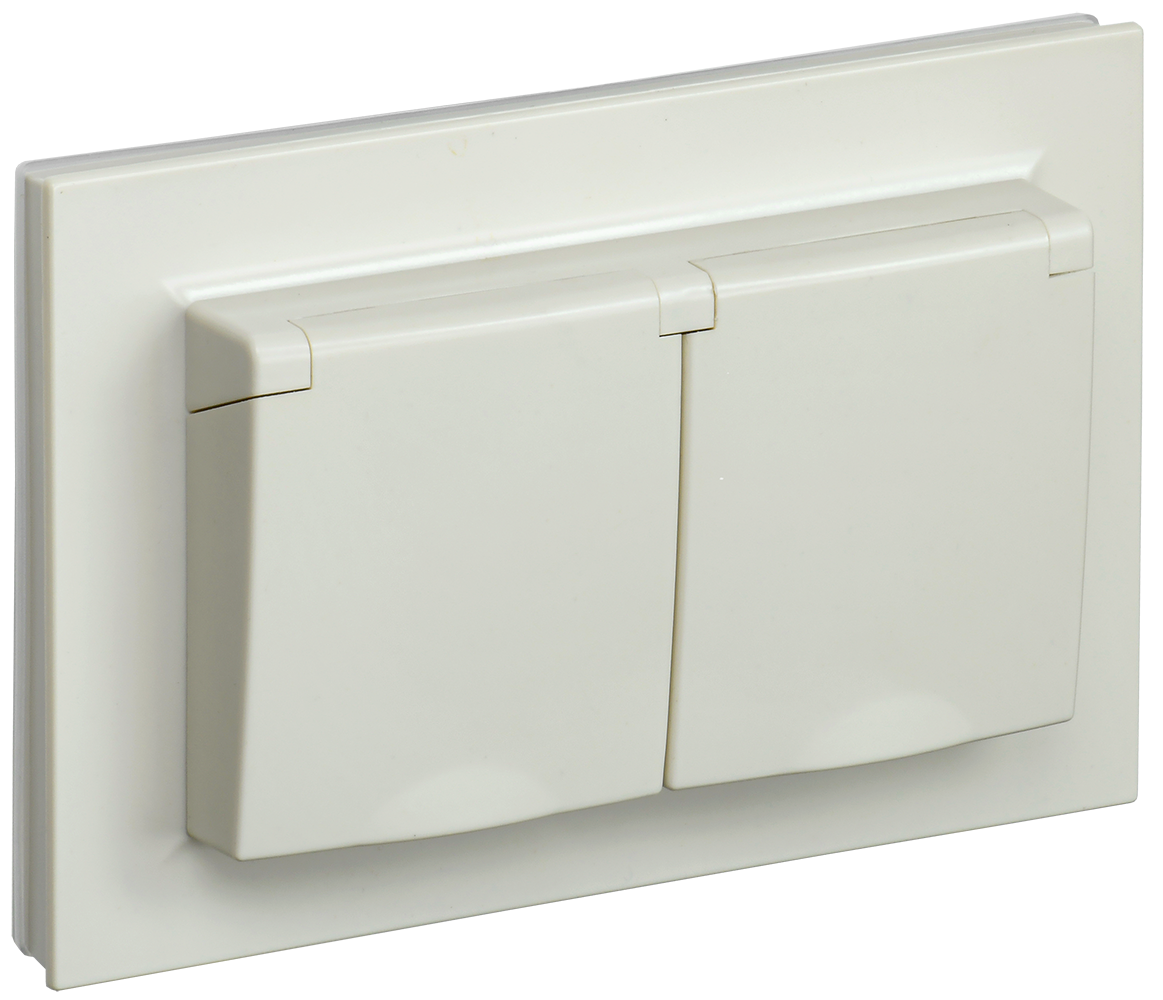 BRITE Розетка 2-местная с заземлением с защитными шторками и крышкой 16А в сборе IP44 РСбш12-3-44-БрКр бежевый IEK BR-R26-16-44-K10-F