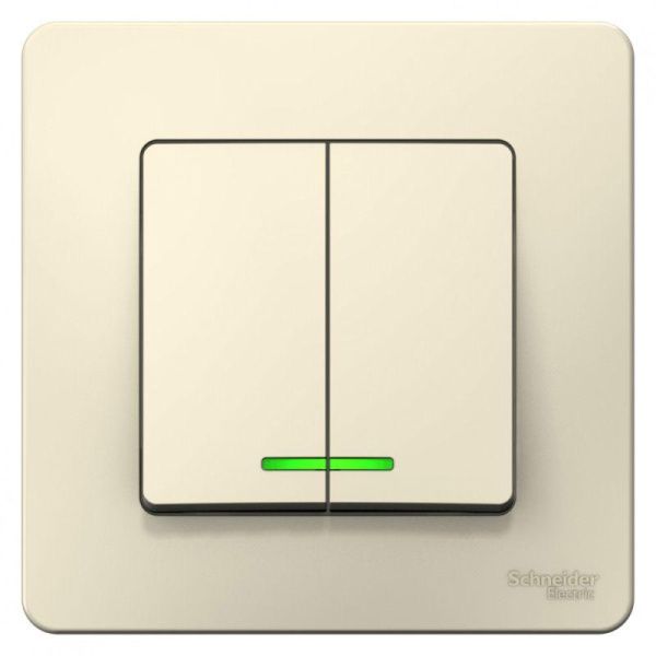 Выключатель 2-кл. СП Blanca 6А IP20 (сх. 5) 250В с подсветкой молочн. SE BLNVS006512