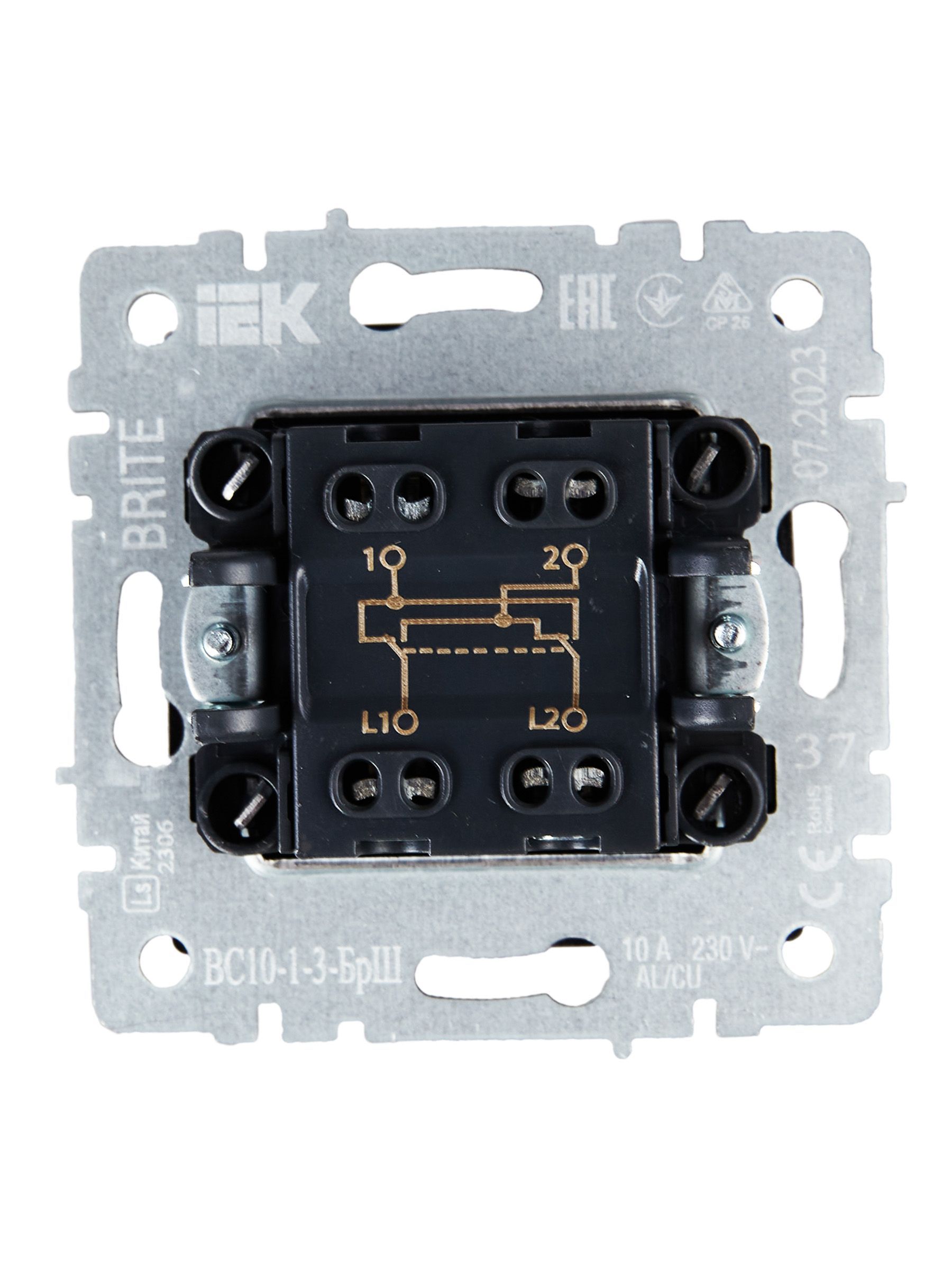 BRITE Выключатель 1-клавишный перекрестный 10А ВС10-1-3-БрШ шампань IEK - Фото 4