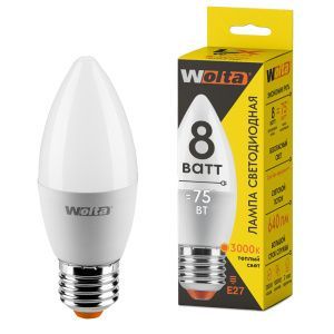Лампа светодиодная "Свеча-LX"  8Вт 640лм 6500К Е27 (50шт/уп) WOLTA 30WC8E27