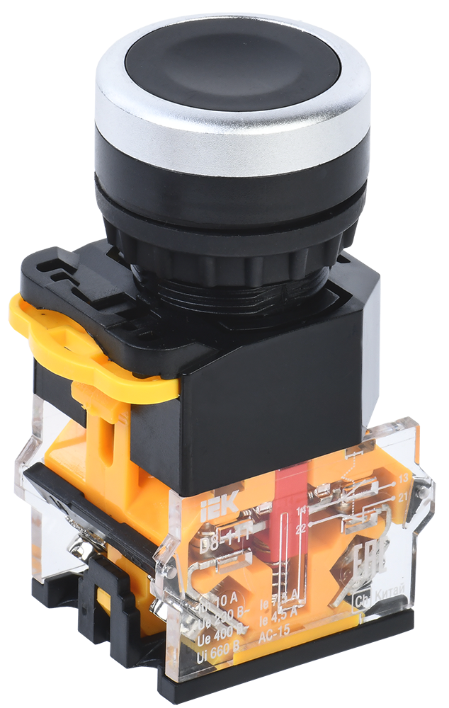 Кнопка управления D8-11T d=22мм 1з+1р с фиксацией черная IEK