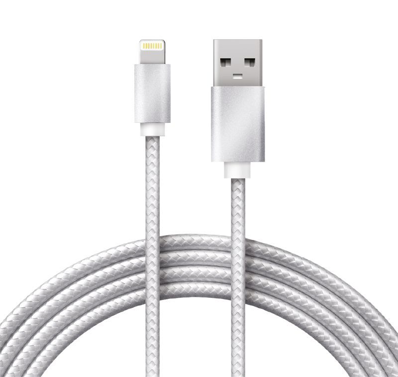 Кабель USB-A – Lightning для Apple, 2,4А, 1м, в серебристой нейлоновой оплетке REXANT 18-7051