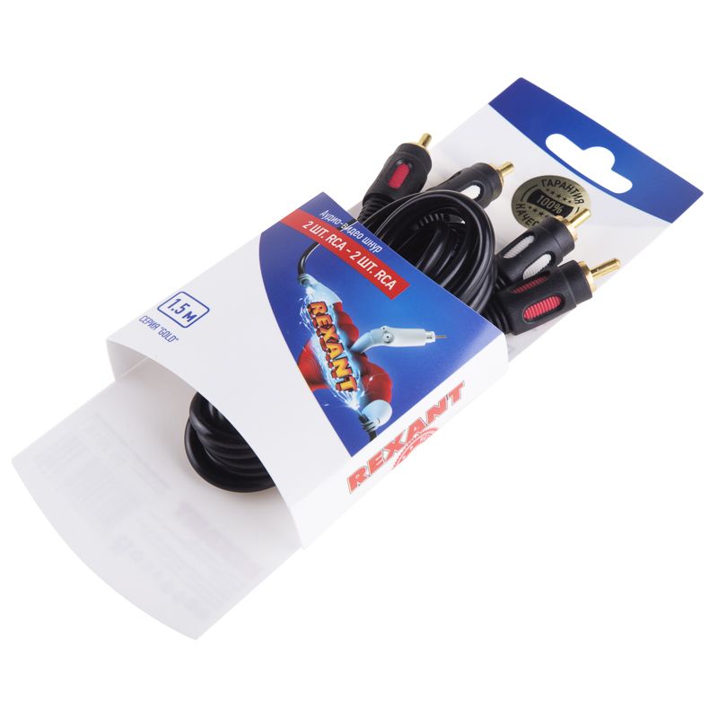 Шнур 2RCA - 2RCA, 1,5м, Gold REXANT - Фото 3