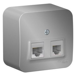Розетка компьютерная + телефонная 2-м ОП Blanca RJ45 кат.5E + RJ11 с изолир. пластиной алюм. SE BLNIA045113 1210566