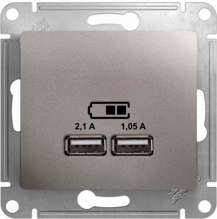 Розетка USB 2-м СП Glossa тип A+A 5В/2100мА 2х5В/1050мА механизм платина SE GSL001233