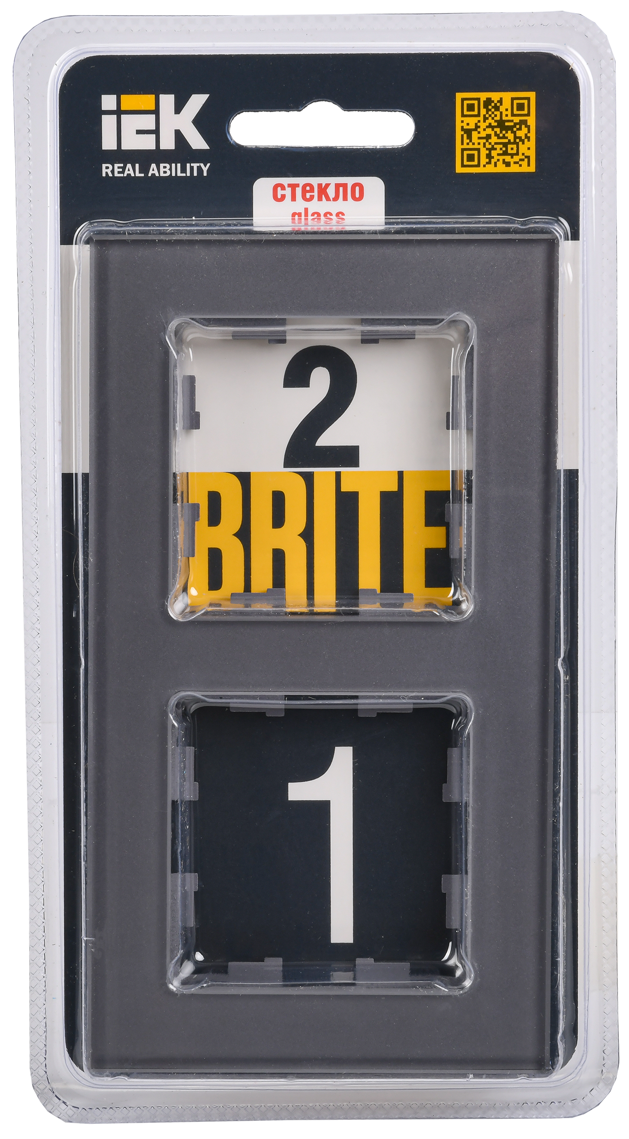 BRITE Рамка 2 -местная РУ-2-2-БрСе стекло серый IEK - Фото 2