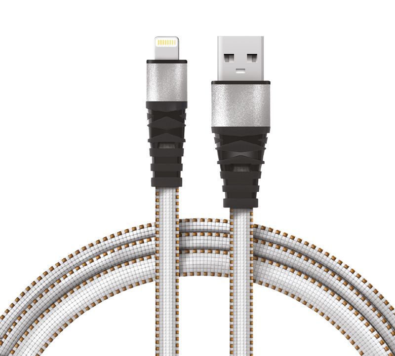 Кабель USB-A – Lightning для Apple, 2,4A, 1м, в белой нейлоновой оплетке, плоский REXANT 18-7056