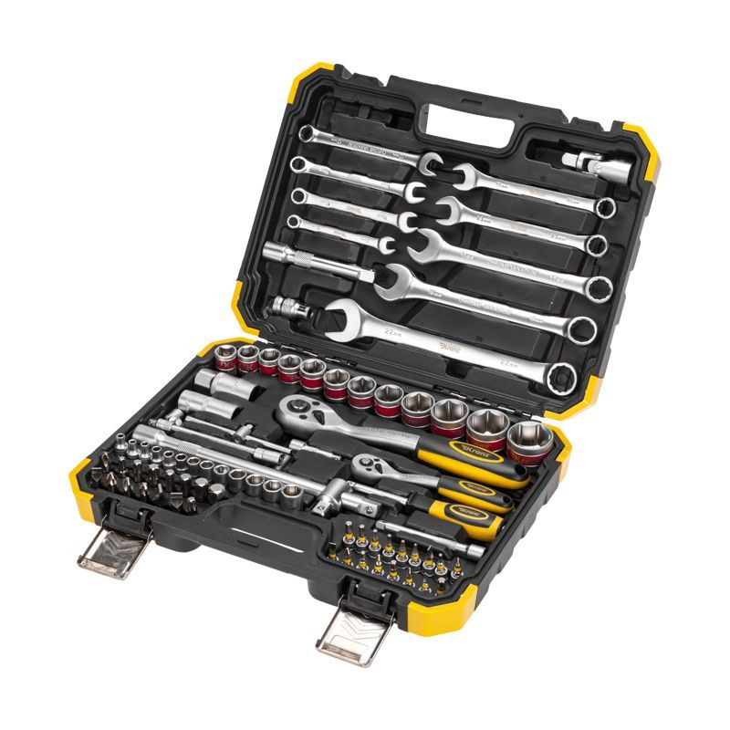 Набор инструментов, 1/2, 1/4, CrV, пластиковый кейс, 82 предмета KRANZ KR-66-6682