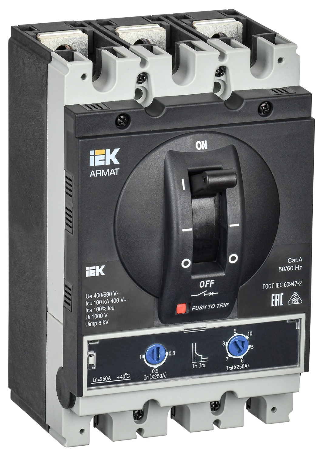 ARMAT Автоматический выключатель в литом корпусе 3P типоразмер H 100кА 250А расцепитель термомагнитный регулируемый IEK AR-MCCB-3H-100-0250A-ATUC