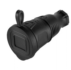 Розетка переносная с крышкой влагозащищенная 2P+PE 230V 16А IP54, каучук, черная