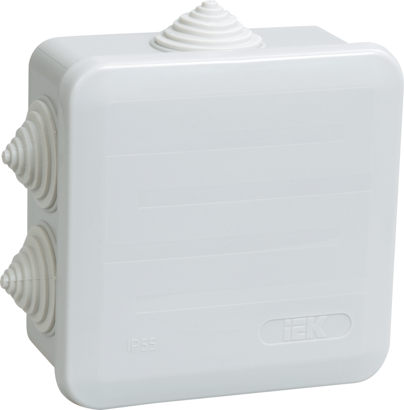 Коробка распаячная КМ41255 для открытой проводки безгалогенная (HF) 100х100х50мм с защелкивающейся крышкой IP44 6 гермовводов серая IEK UKOZ11-100-100-050-K41-44