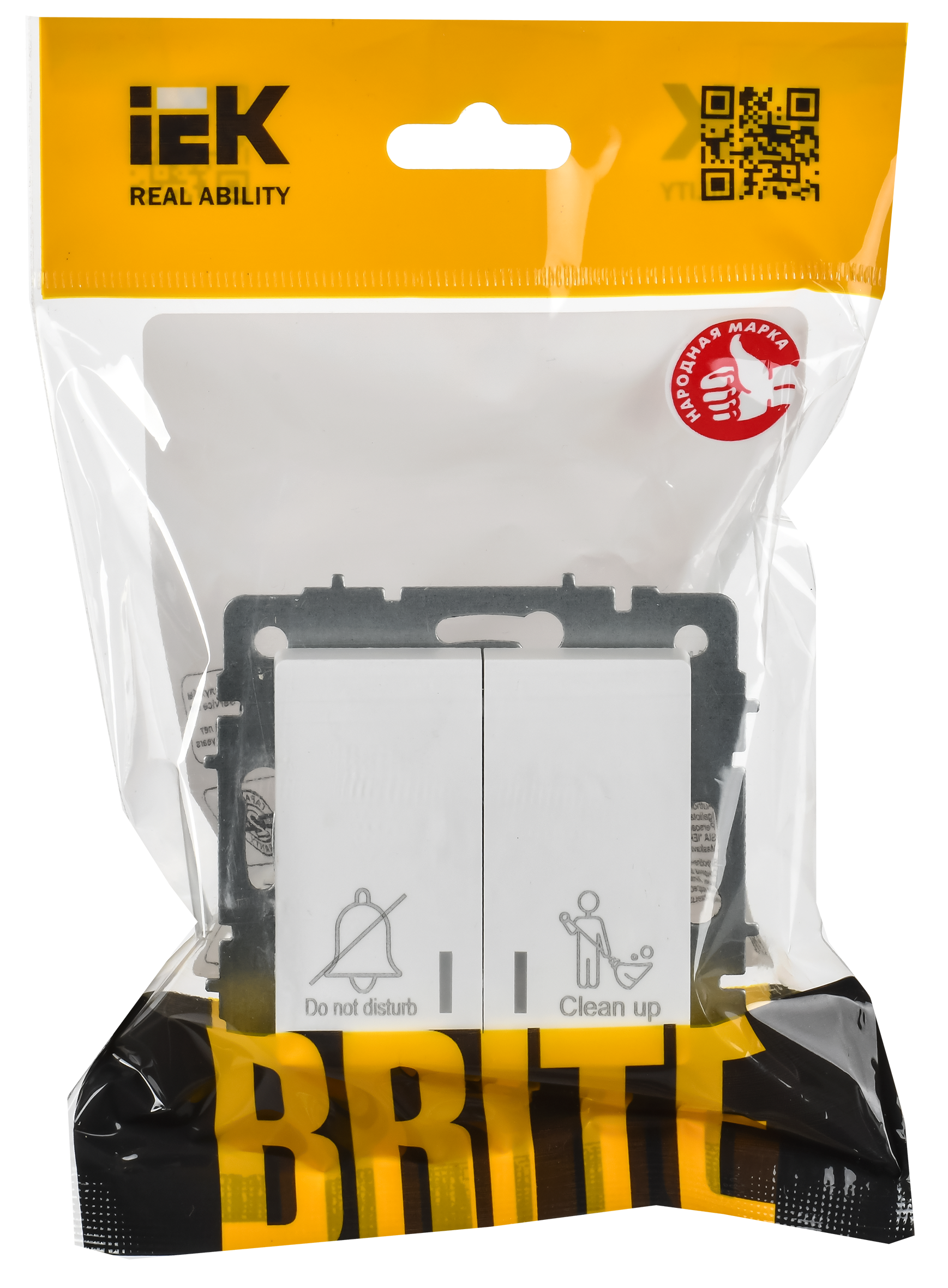 BRITE Выключатель 2-клавишный с индикацией для отелей 10А ВС10-2-9-БрАБ арктический белый IEK - Фото 2