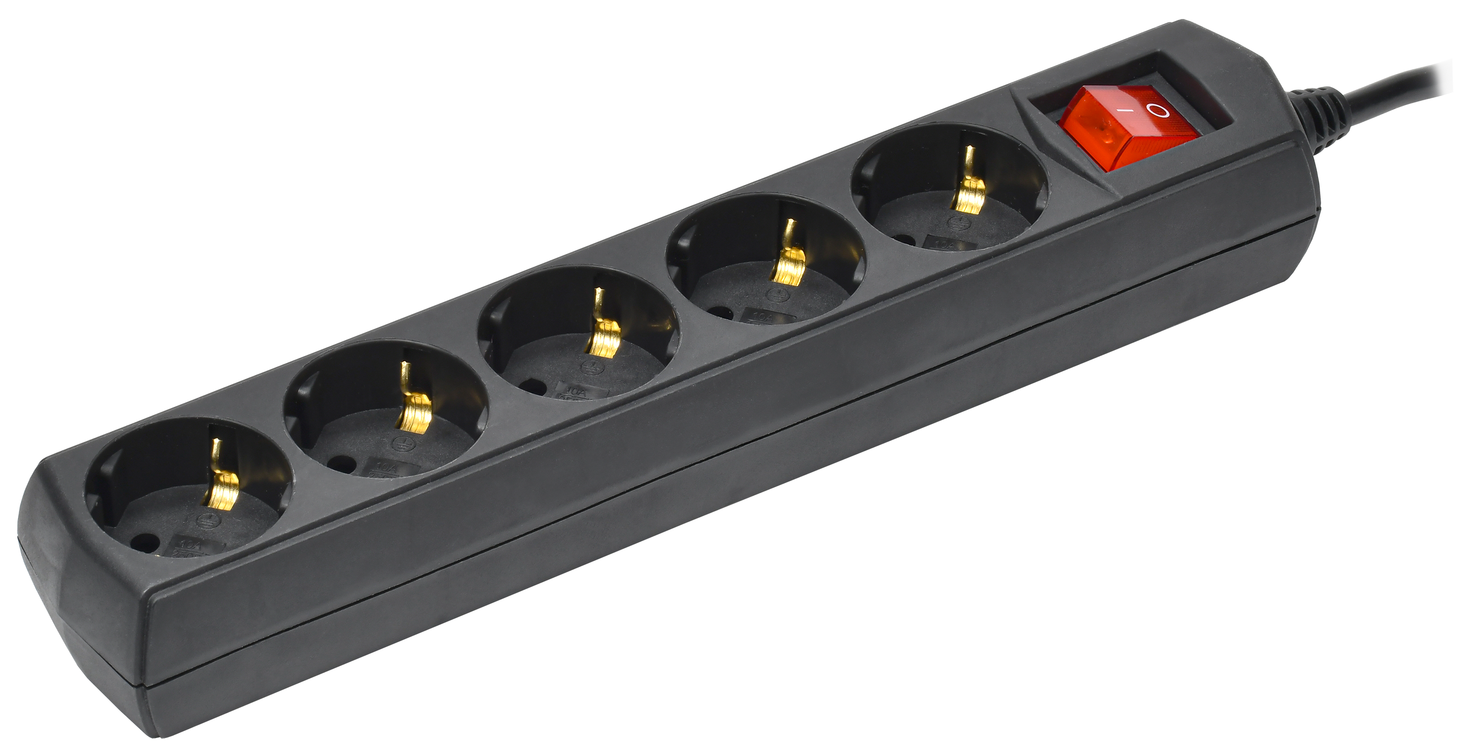 Удлинитель У05В 5 мест с заземлением 5м 3х1мм2 10А/250В черный GENERICA WYP10-10-05-05-ZK-K02-G