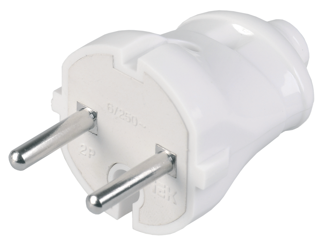 Вилка разборная прямая ВПп20-01-Ст без заземляющего контакта 6А белая IEK EVP20-06-01-K01