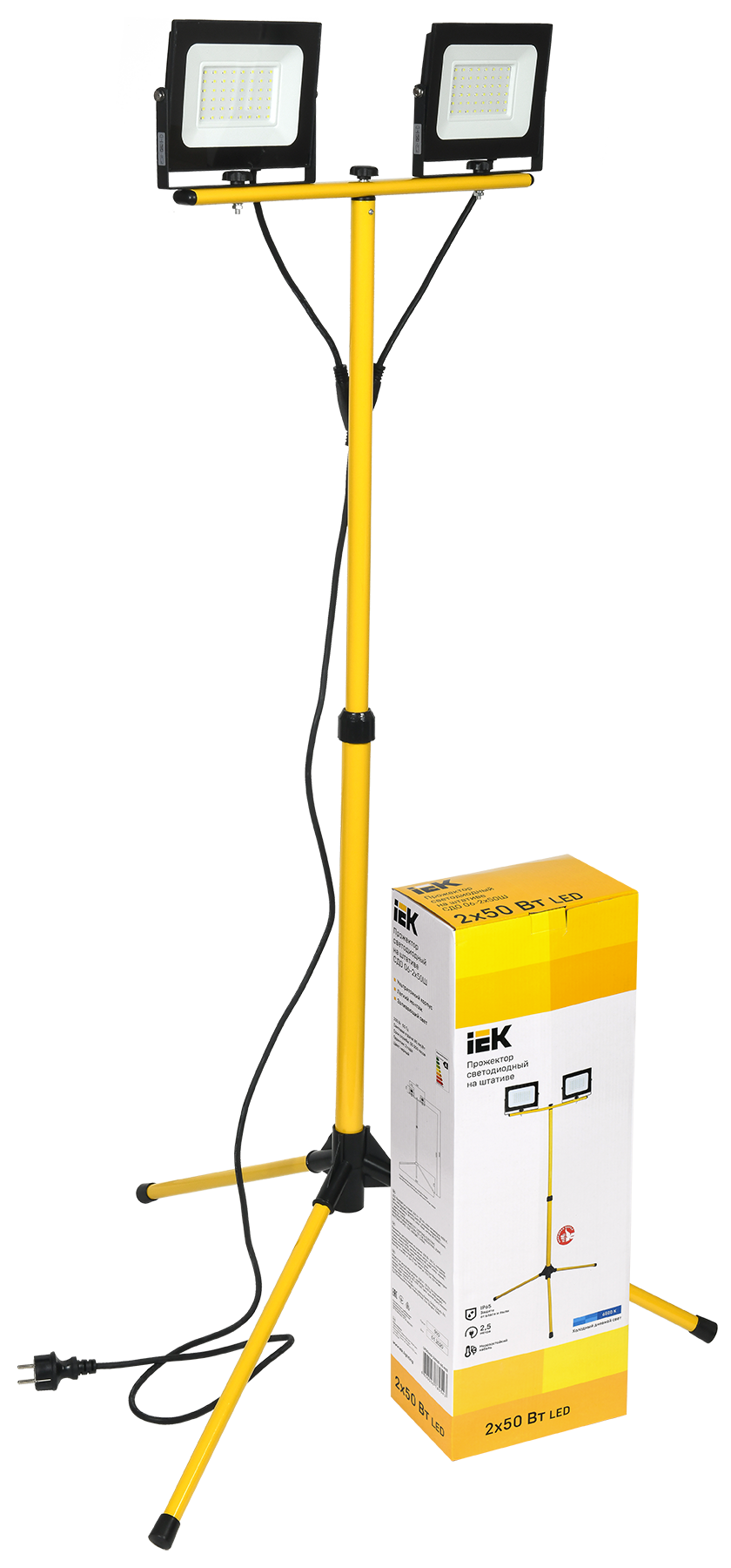 Прожектор светодиодный СДО 06-2x50Ш штатив 6500К IP65 черный IEK LPDO606-2X050-65-K02