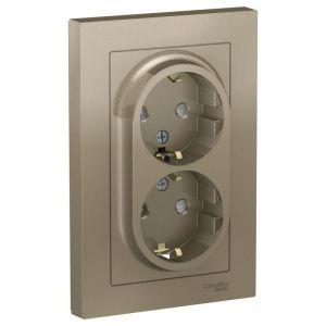 Розетка 2-м СП AtlasDesign 16А IP20 с заземл. защ. шторки в сборе шампань SE ATN000526 1240318