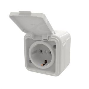Розетка 1-местная RA16-211-Белая с заземляющим контактом, с крышкой, 16А, IP44 RA16-211-Б