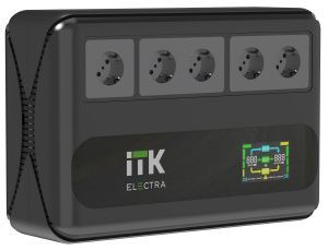 ITK ELECTRA LT5 ИБП однофазный линейно-интерактивный 1000ВА/600Вт 5хSchuko LCD дисплей АКБ 1х9AH USB+USB Charge RJ45/11 ELT5-1000VA-1-001