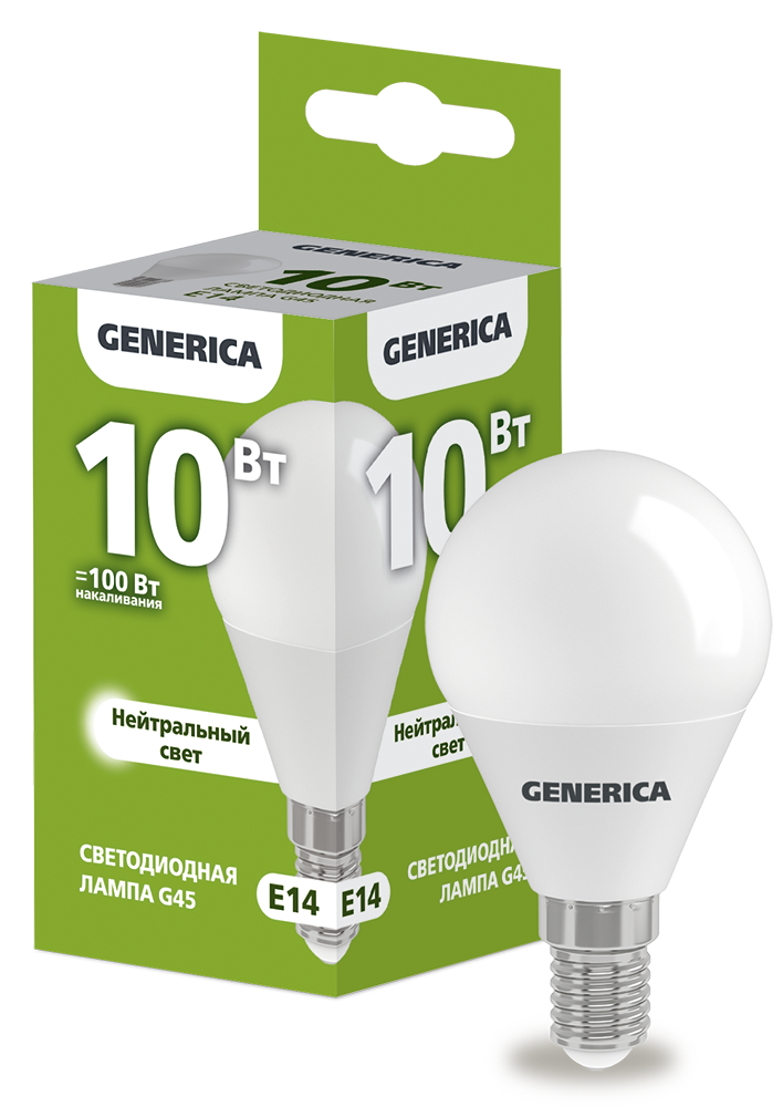 Лампа светодиодная G45 шар 10Вт 230В 4000К E14 GENERICA