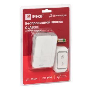 Звонок беспр. в розетку Classic (230В, бел.-сер. 51 мелод. с индик. 4 ур.) EKF DBS-002