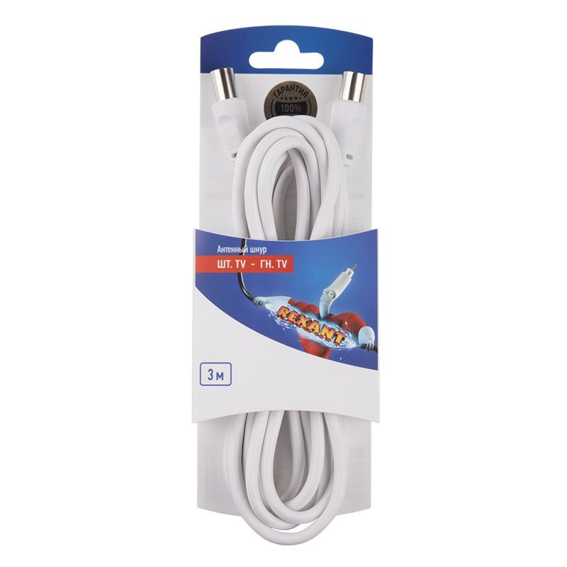 Шнур шт. TV - гн. TV 3м, белый REXANT 06-3081