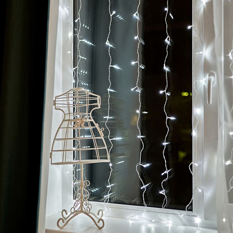 Гирлянда Светодиодный Дождь 1.5х1.5 м 144 LED, прозрачный ПВХ, с контроллером, холодное белое свечение NEON-NIGHT - Фото 3