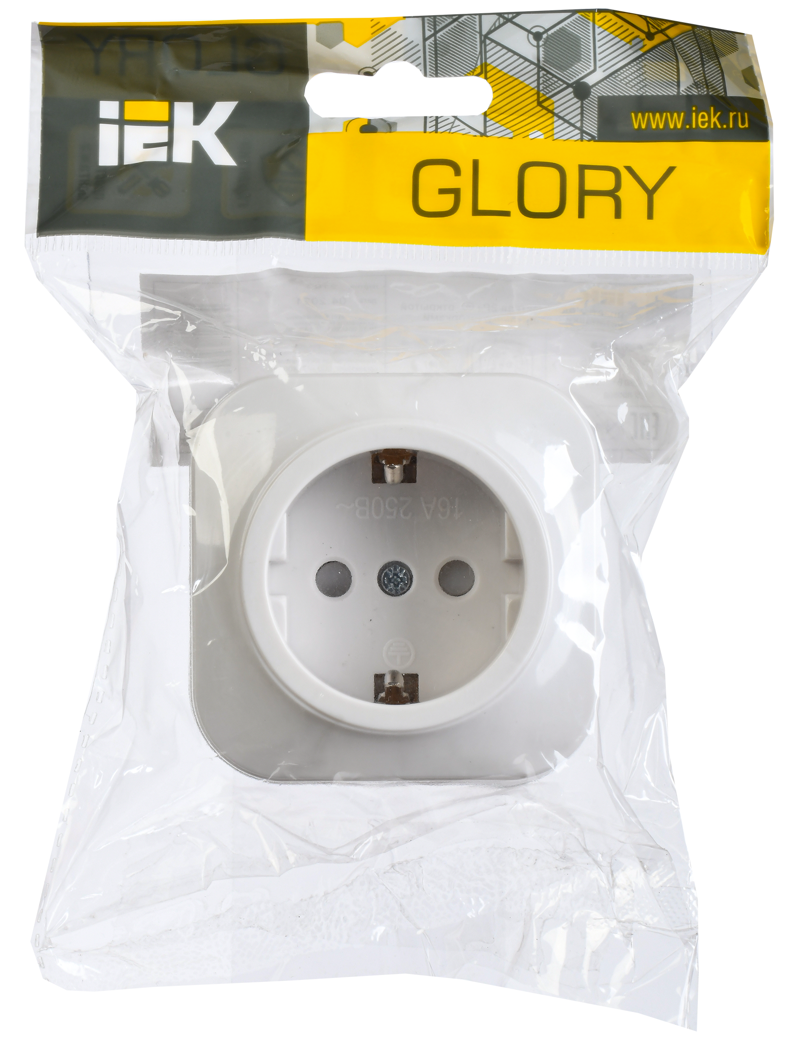 GLORY Розетка 1-местная для открытой установки с заземлением с защитными шторками 16А РСш20-3-ХБ белый IEK - Фото 2