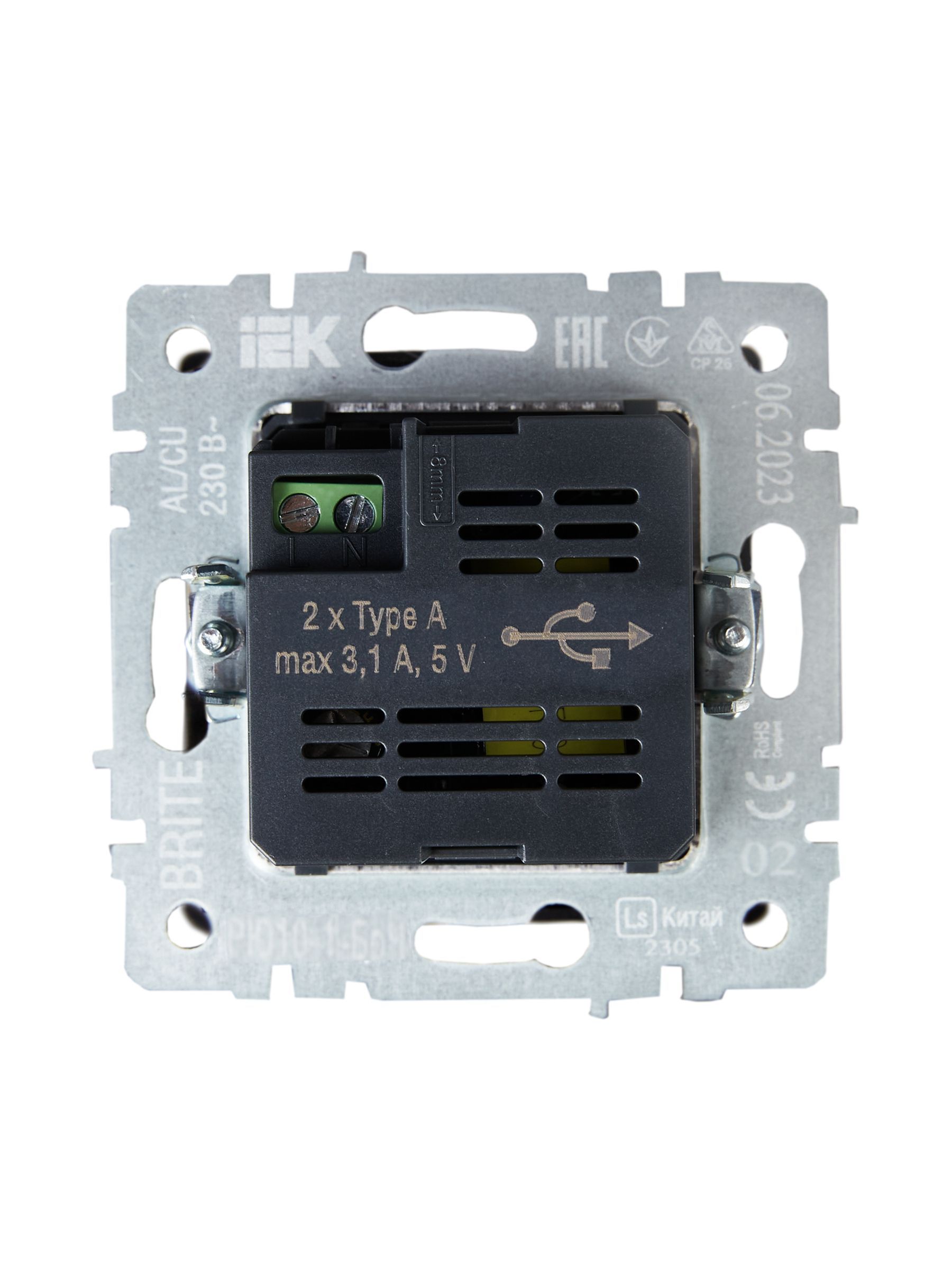 BRITE Розетка USB A+A 5В 3,1А РЮ10-1-БрЧ черный IEK - Фото 4