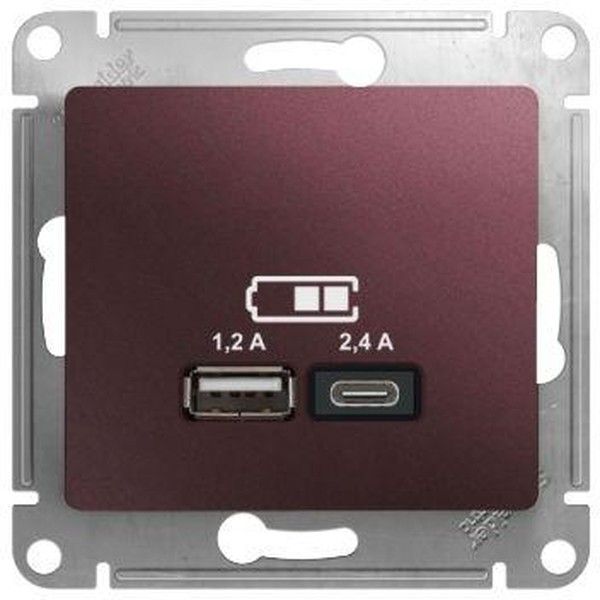 Розетка USB Glossa тип A+C 5В/2.4А 2х5В/1.2А механизм баклажан. SE GSL001139