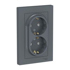 Розетка 2-м СП AtlasDesign 16А IP20 с заземл. защ. шторки в сборе грифель SE ATN000726 1240404