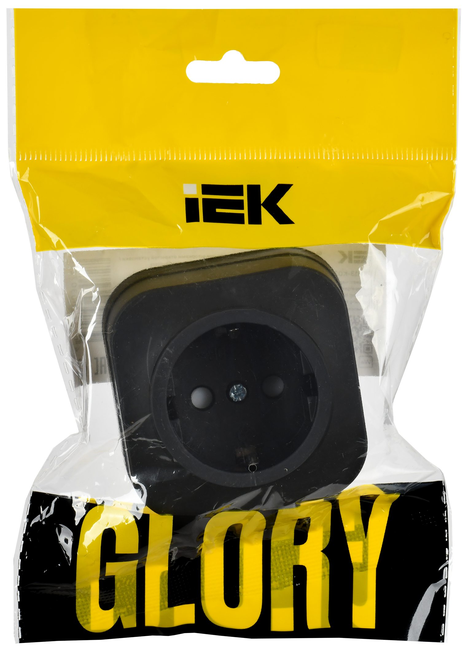 GLORY Розетка 1-местная для открытой установки с заземлением с защитными шторками 16А РСш20-3-ХЧм черный матовый IEK - Фото 2