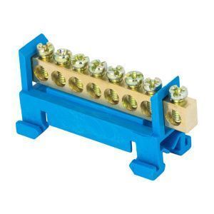 Шина "0" N (6x9мм) 8 отв. латунь синий изолятор тип "Стойка" на DIN-рейку EKF sn0-63-8-sb