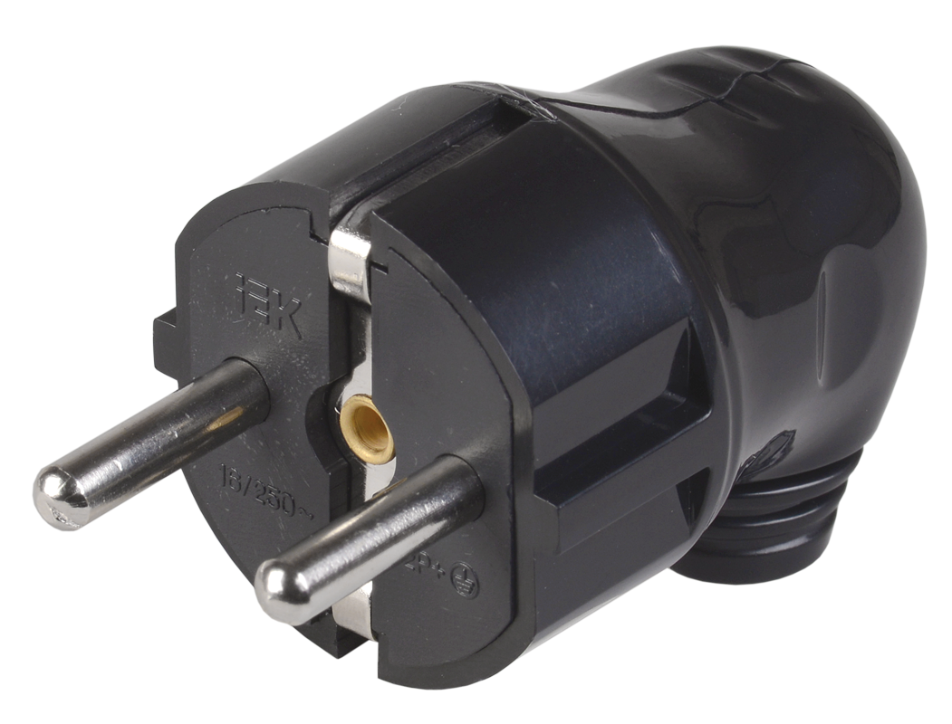 Вилка разборная угловая ВПу11-02-Ст с заземляющим контактом 16А черная IEK EVP11-16-01-K02