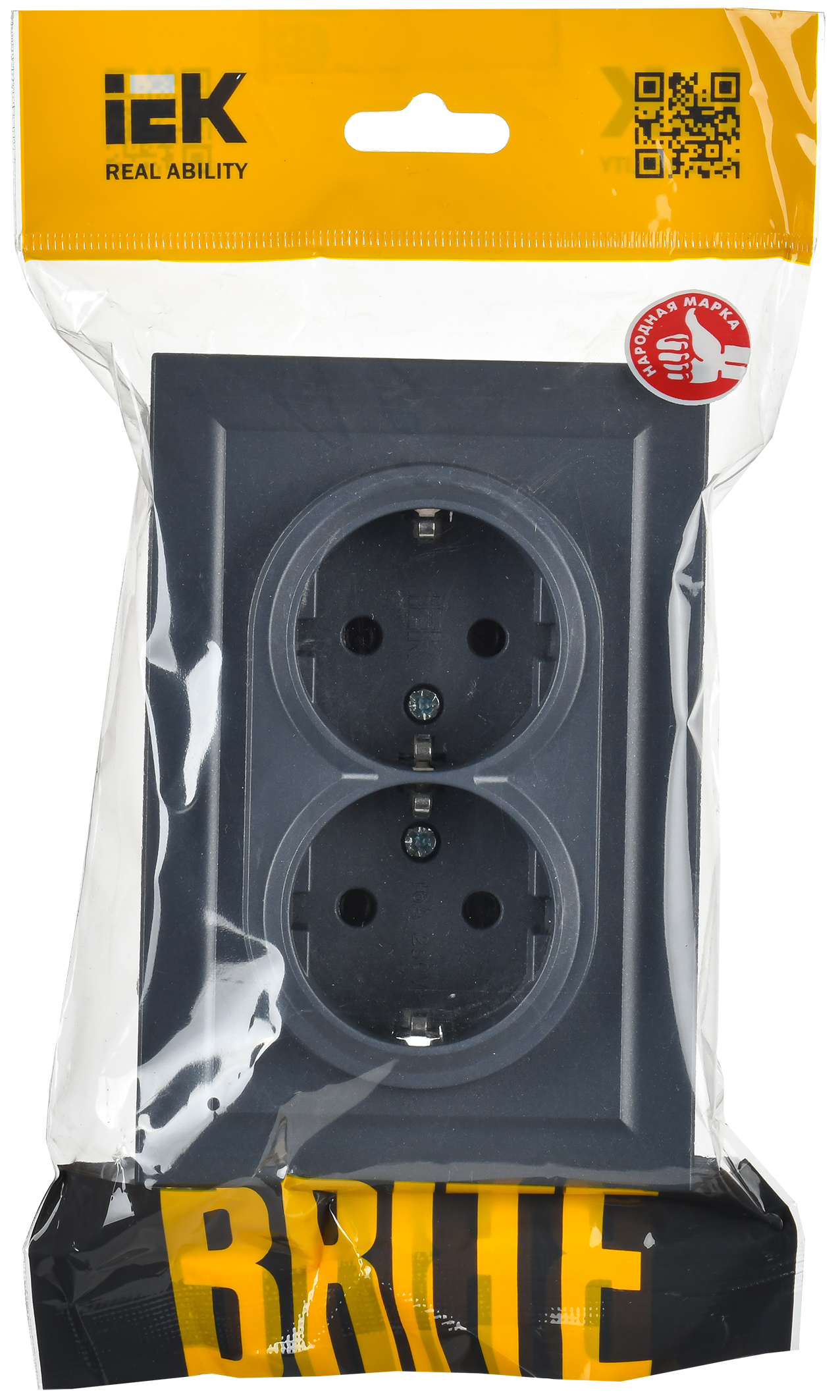 BRITE Розетка 2-местная с заземлением без защитных шторок 16А в сборе РС12-3-БрМ маренго IEK - Фото 2