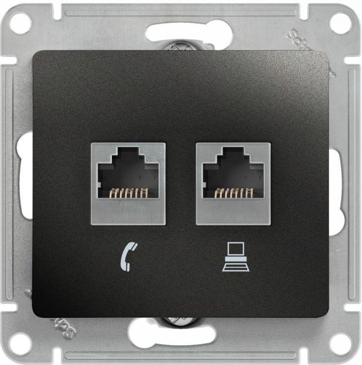 Розетка компьютерная + телефонная 2-м СП Glossa RJ45 + RJ11 кат.5E механизм антрацит SE GSL000785