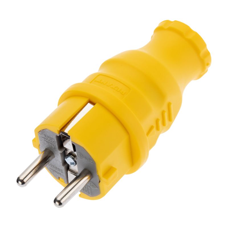 Вилка влагозащищенная прямая, c/з, 16А, IP44, каучук, желтая REXANT 111-014