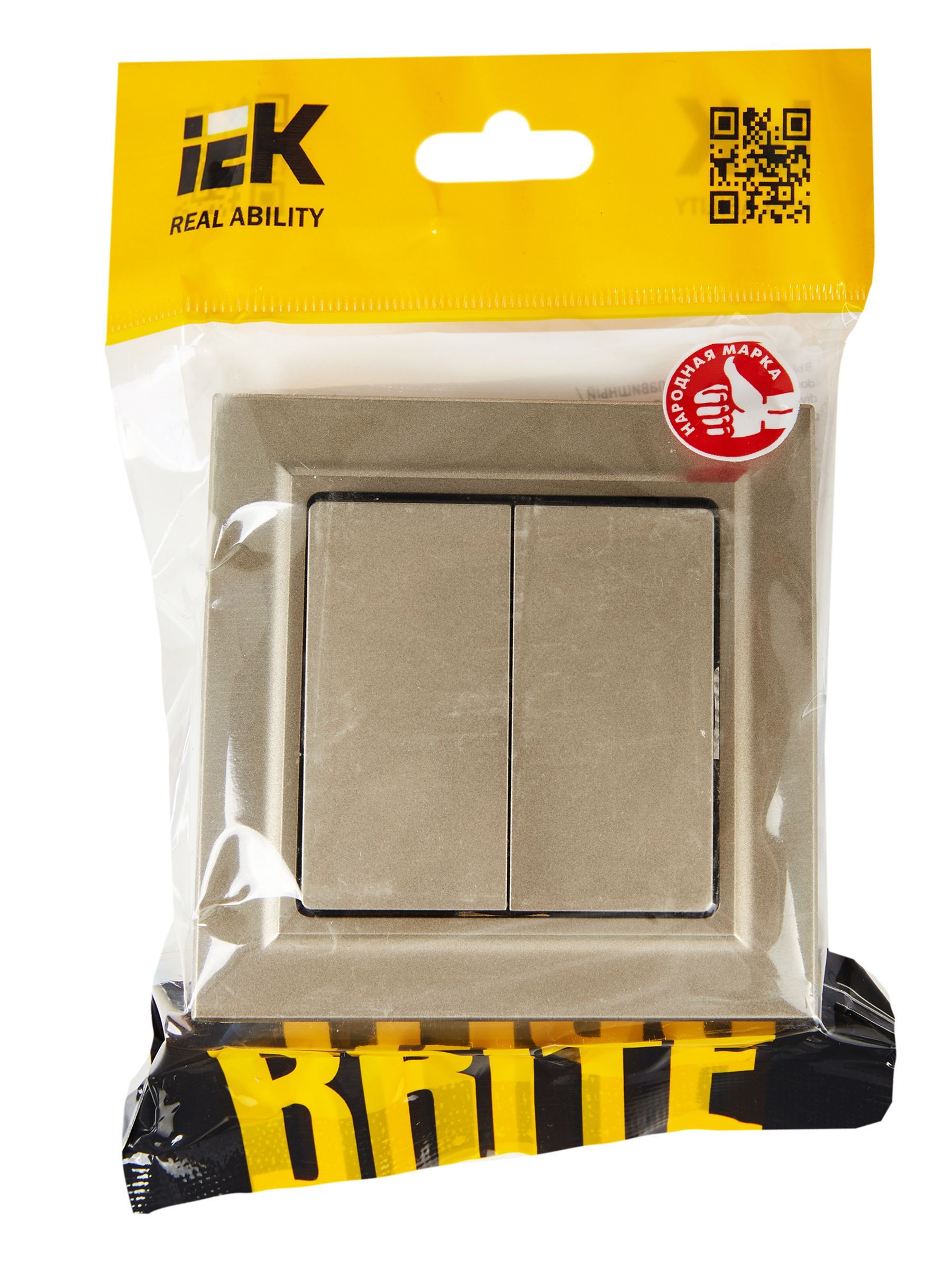 BRITE Выключатель 2-клавишный 10А в сборе ВСР10-2-0-БрШ шампань IEK - Фото 2