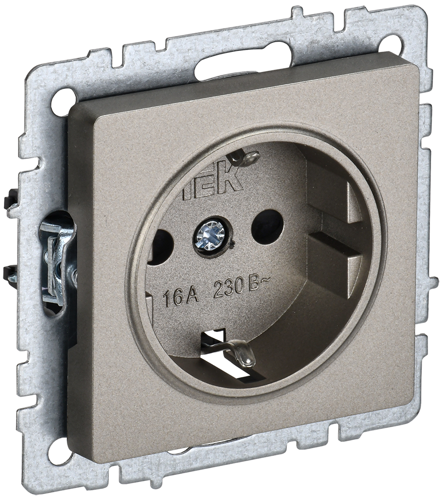 BRITE Розетка 1-местная с заземлением с защитными шторками 16А РС14-1-0-БрШ шампань IEK