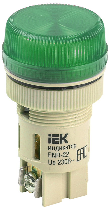 Лампа ENR-22 сигнальная d=22мм зеленый неон/240В цилиндр IEK