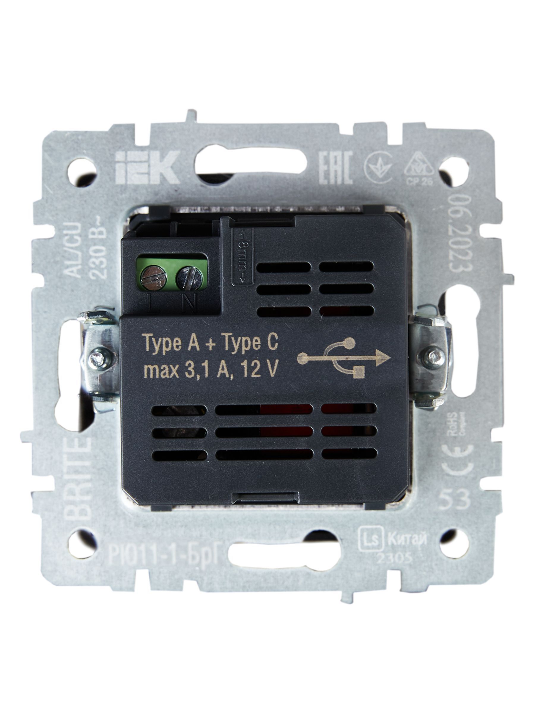 BRITE Розетка USB A+C 18Вт РЮ11-1-БрГ графит IEK - Фото 5