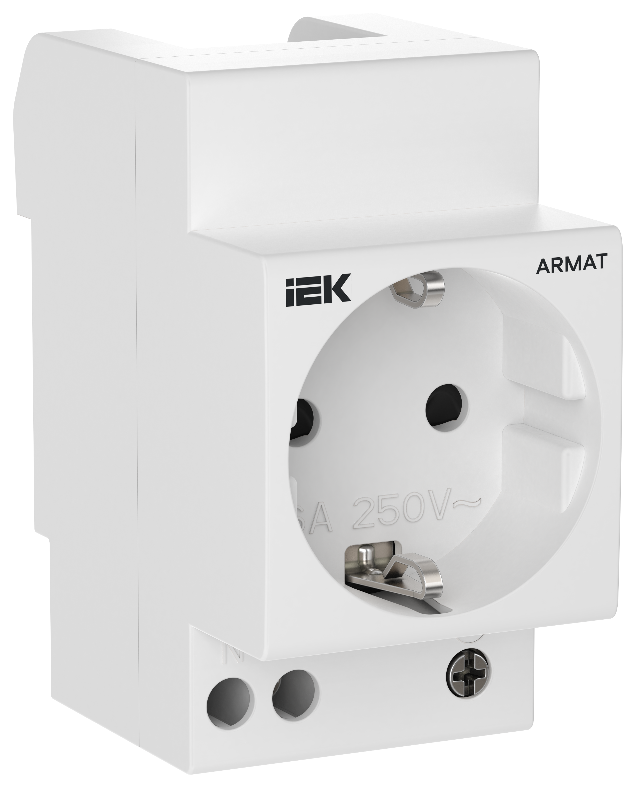 ARMAT Розетка на DIN-рейку 45мм с заземлением с защитными шторками 16А IEK AR-SOD-G-GND-S-016